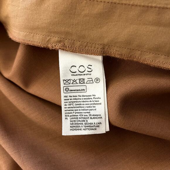 COS Wool Blend A-Line Shirt Dress Rust Brown High-Low Hem Long Sleeve Minimalist - Picture 16 of 16